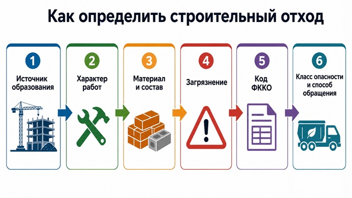 Рабочая последовательность идентификации строительных отходов по происхождению, составу и классификации ФККО